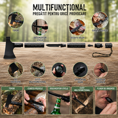 Accesoriu Multifunctional 9 in 1 pentru Camping si Excursii, cu Busola si Fluier, 43.5 cm