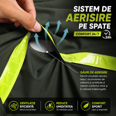 Costum Impermeabil Ploaie Profesional, Set Geaca si Pantaloni, Cu Gluga, Respirabil, Reflectorizant, Protectie Completa Exterior-Marime Universala-