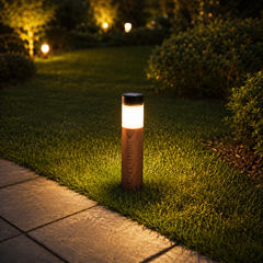 Set 4 Lampi Solare LED pentru Gradina si Alei, Aspect Lemn Natural, Aprindere Automata, Rezistente la Intemperii, Lumina Alba Calda