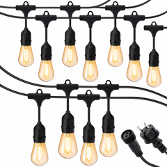 Ghirlandă LED 20 Metri cu 40 Becuri Filament E27, Impermeabilă IP65, Lumina Caldă, Exterior Terasă Grădină