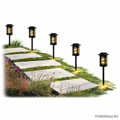 Set 6 Bucăți – Lampă Solară Decorativă pentru Grădină, Model Frunze, IP44, ABS Negru