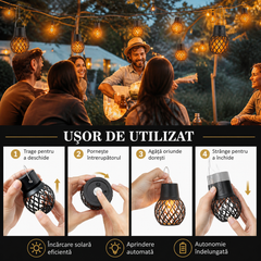 Set 4 Lampi Solare Suspendate cu Efect Flacara, Waterproof IP65, Iluminat Decorativ pentru Gradina, Terasa si Copaci