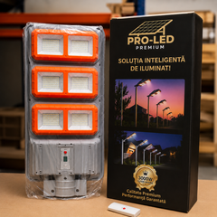 Pachet 2 Lampi Solare Stradale Premium LED 3000W IP66, Super Puternice, cu Telecomanda si Senzor de Miscare