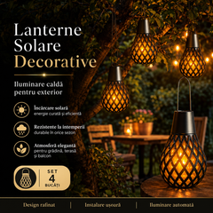 Set 4 Lampi Solare Suspendate cu Efect Flacara, Waterproof IP65, Iluminat Decorativ pentru Gradina, Terasa si Copaci