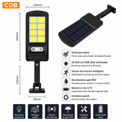 Set 5 Lampi Solare LED COB 100W JORTAN, 160 LED-uri, Senzor Miscare, Telecomanda – Iluminat Exterior Curte si Gradina