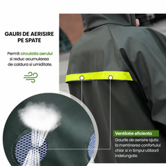 Costum Impermeabil Ploaie Profesional, Set Geaca si Pantaloni, Cu Gluga, Respirabil, Reflectorizant, Protectie Completa Exterior-Marime Universala-