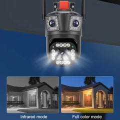 Set 2 camere triple Wi-Fi 6K, 12MP, audio bidirecțional, detecție mișcare AI, night vision, PTZ