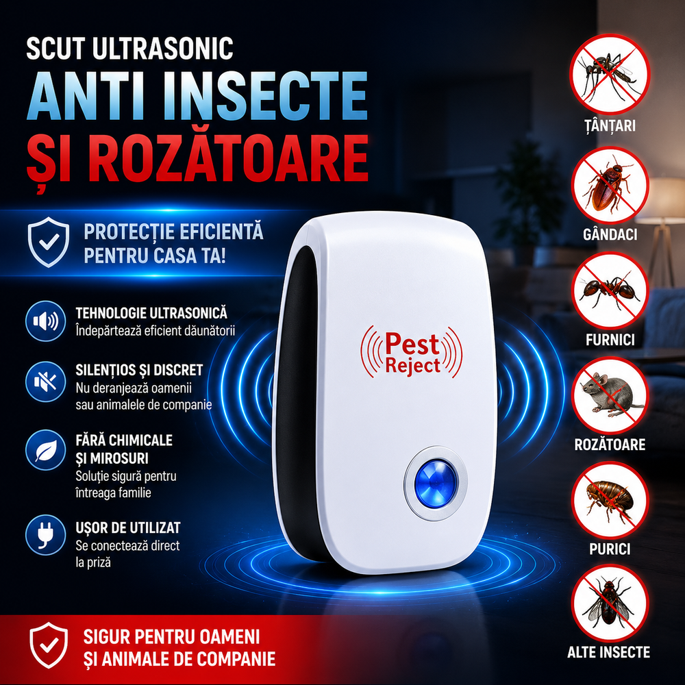 Set 5 Bucati Aparat Ultrasonic Anti Tantari, Gandaci, Furnici si Rozatoare PromotiiZilnice