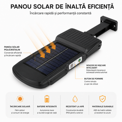 Set 5 Lampi Solare LED COB 100W JORTAN, 160 LED-uri, Senzor Miscare, Telecomanda – Iluminat Exterior Curte si Gradina