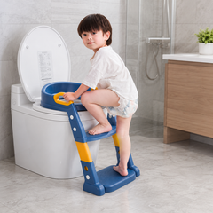 Reductor WC pentru Copii cu Scăriță Reglabilă, Pliabil, Antiderapant, Compatibil Universal, Roz & Albastru