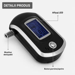 Tester Alcoolemie Digital Portabil cu 5 Muștiucuri, Afișaj LCD, Rezultate Rapide și Precise