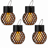 Set 4 Lampi Solare Suspendate cu Efect Flacara, Waterproof IP65, Iluminat Decorativ pentru Gradina, Terasa si Copaci