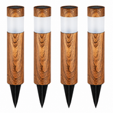 Set 4 Lampi Solare LED pentru Gradina si Alei, Aspect Lemn Natural, Aprindere Automata, Rezistente la Intemperii, Lumina Alba Calda