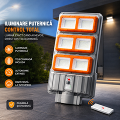 Pachet 2 Lampi Solare Stradale Premium LED 3000W IP66, Super Puternice, cu Telecomanda si Senzor de Miscare