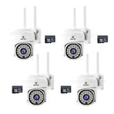 Set 4 Camere Supraveghere WIFI Jortan + 4 Carduri 32GB, 360° Rotire, Detectie Umana, Vedere Noapte Color, Sirena, IP66 - PromotiiZilnice