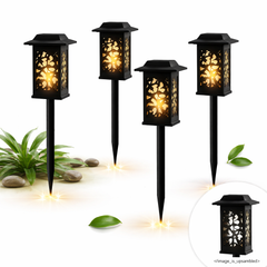 Set 6 Bucăți – Lampă Solară Decorativă pentru Grădină, Model Frunze, IP44, ABS Negru