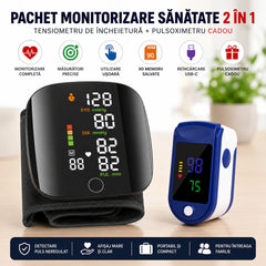 Pachet Monitorizare Sanatate 2 in 1 – Tensiometru Digital de Incheietura + Pulsoximetru OLED Cadou