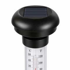 Set 2 Termometre Solare de Gradina cu Lampa LED, Afisaj Dual Celsius/Fahrenheit, Aprindere Automata, Incarcare Solara, Tarus Inclus, 35 cm, Negru