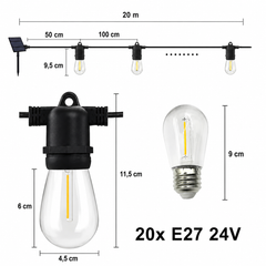 Ghirlanda solara exterior 25 metri cu 25 becuri LED E27, telecomanda, IP65 rezistenta la apa – instalatie luminoasa pentru gradina, terasa, balcon si evenimente