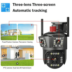 Set 2 camere triple Wi-Fi 6K, 12MP, audio bidirecțional, detecție mișcare AI, night vision, PTZ