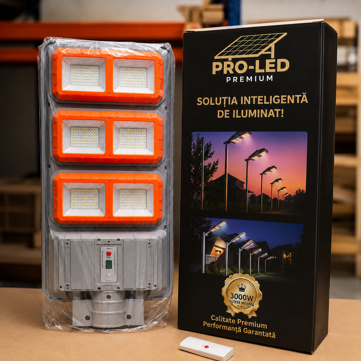 Pachet 2 Lampi Solare Stradale Premium LED 3000W IP66, Super Puternice, cu Telecomanda si Senzor de Miscare