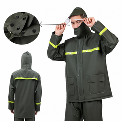 Costum Impermeabil Ploaie Profesional, Set Geaca si Pantaloni, Cu Gluga, Respirabil, Reflectorizant, Protectie Completa Exterior-Marime Universala-