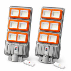 Pachet 2 Lampi Solare Stradale Premium LED 3000W IP66, Super Puternice, cu Telecomanda si Senzor de Miscare