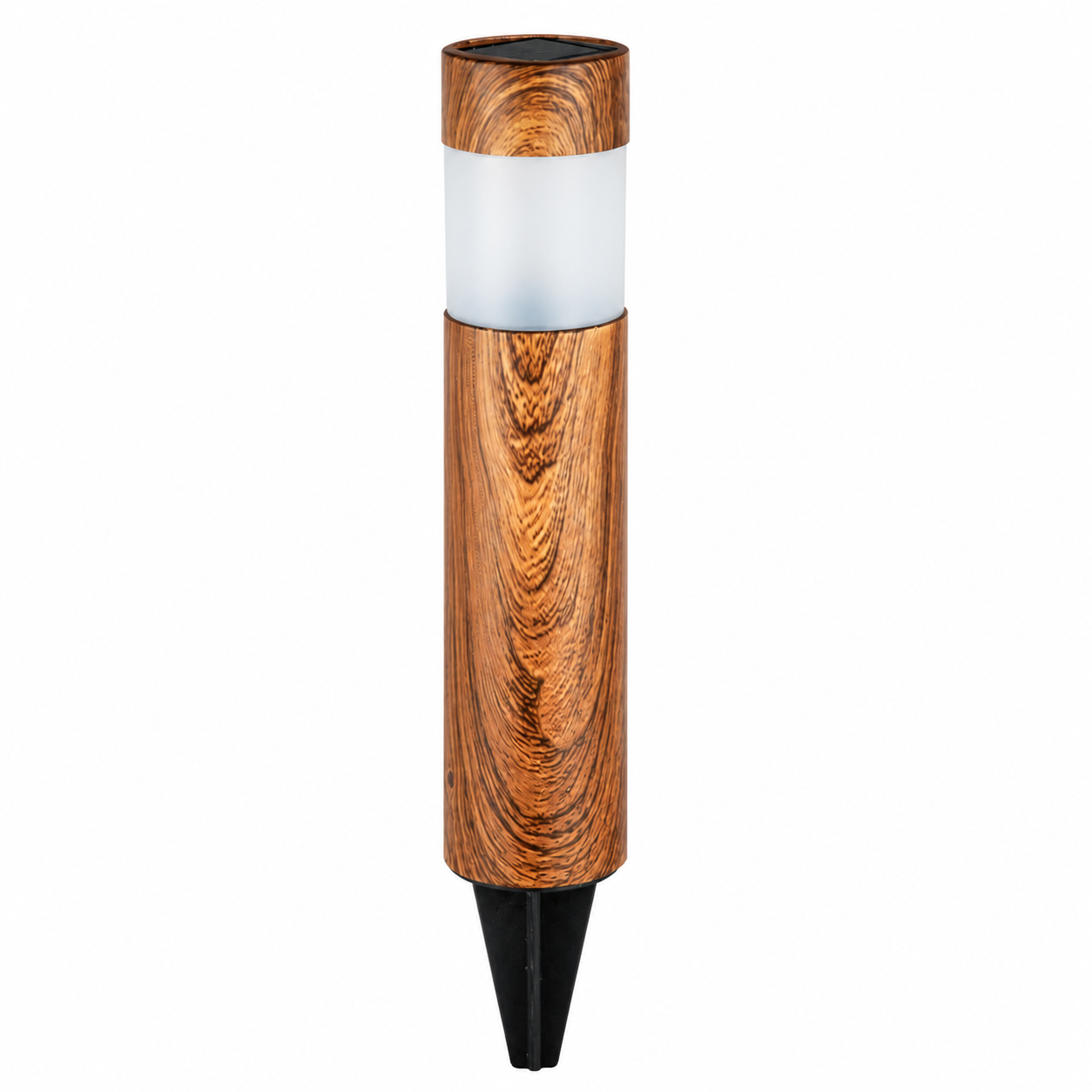 Set 4 Lampi Solare LED pentru Gradina si Alei, Aspect Lemn Natural, Aprindere Automata, Rezistente la Intemperii, Lumina Alba Calda