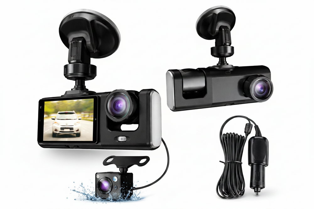 Camera auto DVR 3 canale, fata + interior + spate, Full HD 1080P, unghi larg 170°, ecran 2 inch, vedere nocturna, G-sensor, inregistrare in bucla PromotiiZilnice