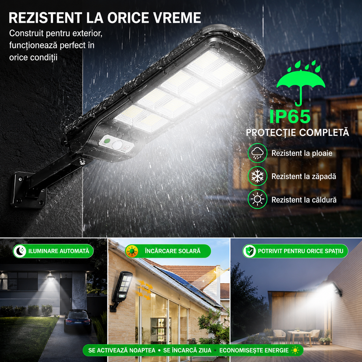 Set 5 Lampi Solare LED COB 100W JORTAN, 160 LED-uri, Senzor Miscare, Telecomanda – Iluminat Exterior Curte si Gradina