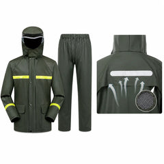 Costum Impermeabil Ploaie Profesional, Set Geaca si Pantaloni, Cu Gluga, Respirabil, Reflectorizant, Protectie Completa Exterior-Marime Universala-
