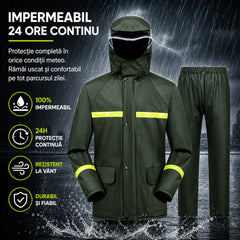 Costum Impermeabil Ploaie Profesional, Set Geaca si Pantaloni, Cu Gluga, Respirabil, Reflectorizant, Protectie Completa Exterior-Marime Universala-