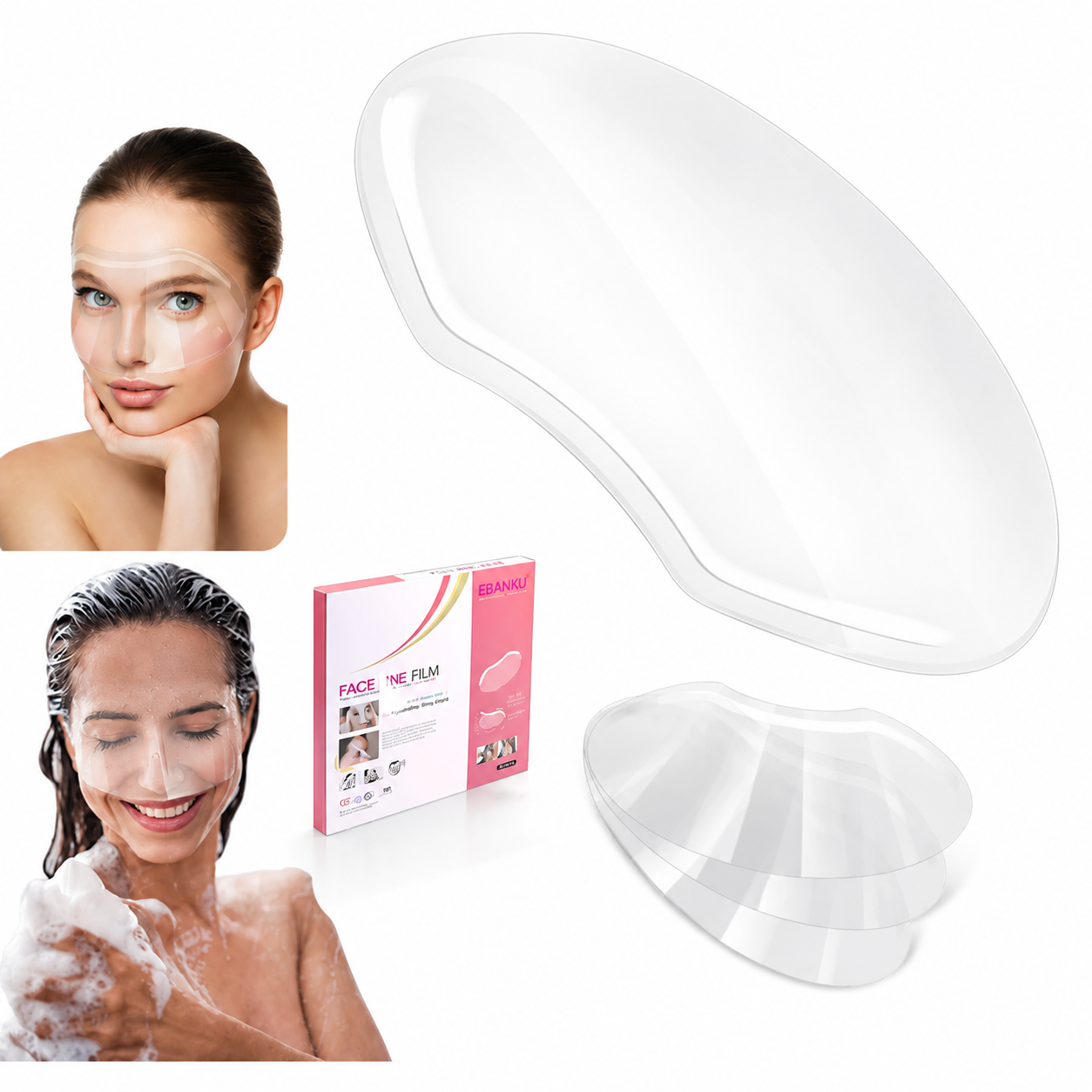 Set 2 bucati masca protectie gene pentru dus, impermeabila, autoadeziva, protectie ochi si sprancene, transparenta