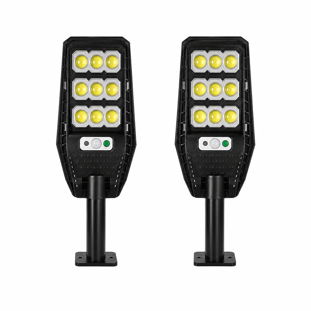 Set 2 x Lampa Solara Stradala JORTAN 100W, 9 Cadrane LED COB, Senzor de Miscare, Telecomanda, IP66, 6500K, Iluminat Exterior Curte si Gradina