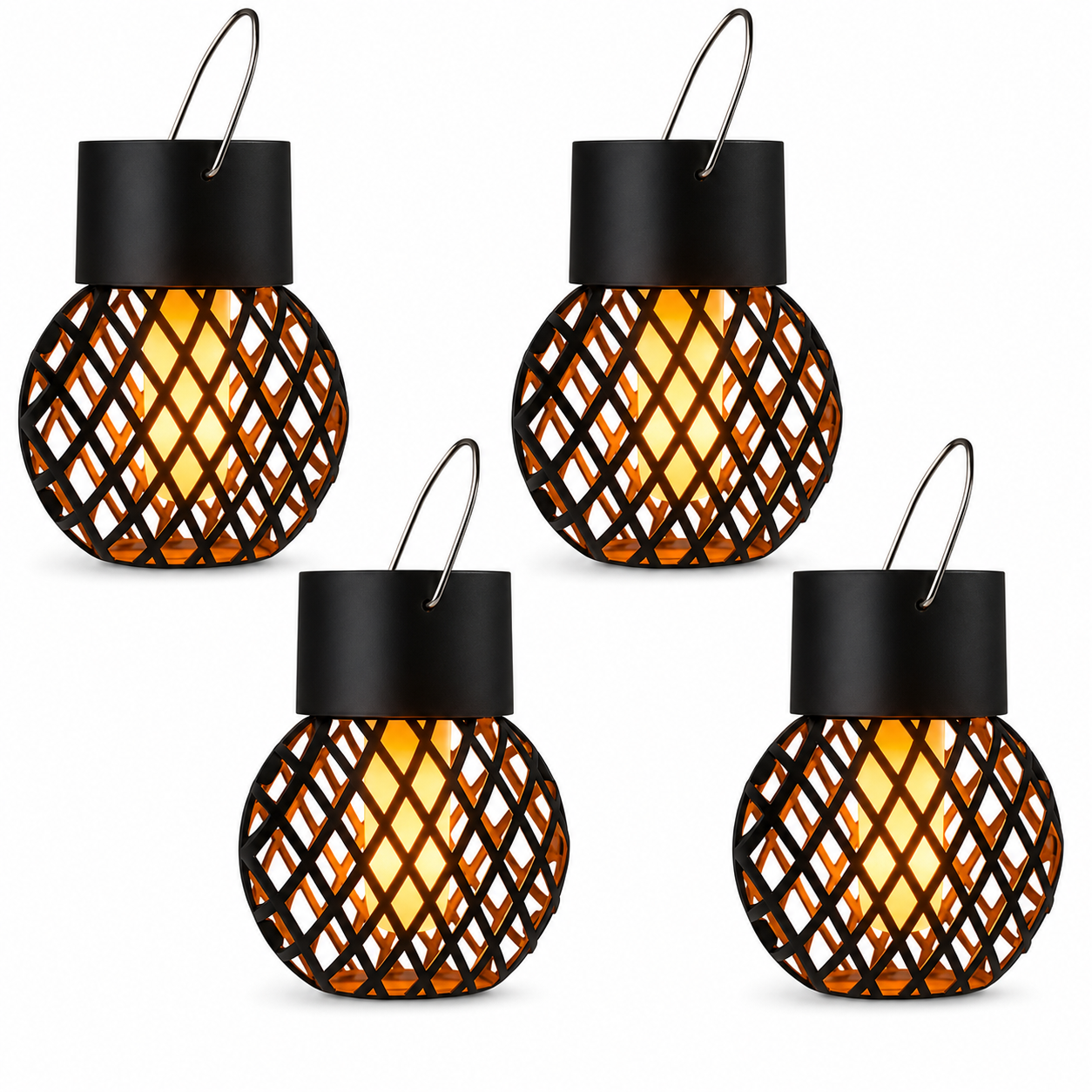 Set 4 Lampi Solare Suspendate cu Efect Flacara, Waterproof IP65, Iluminat Decorativ pentru Gradina, Terasa si Copaci
