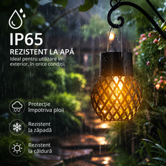 Set 4 Lampi Solare Suspendate cu Efect Flacara, Waterproof IP65, Iluminat Decorativ pentru Gradina, Terasa si Copaci