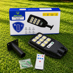 Set 2 x Lampa Solara Stradala JORTAN 100W, 9 Cadrane LED COB, Senzor de Miscare, Telecomanda, IP66, 6500K, Iluminat Exterior Curte si Gradina