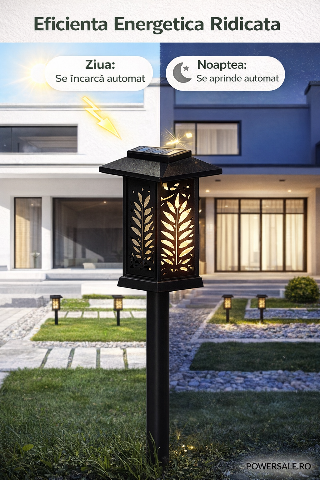 Set 6 Bucăți – Lampă Solară Decorativă pentru Grădină, Model Frunze, IP44, ABS Negru