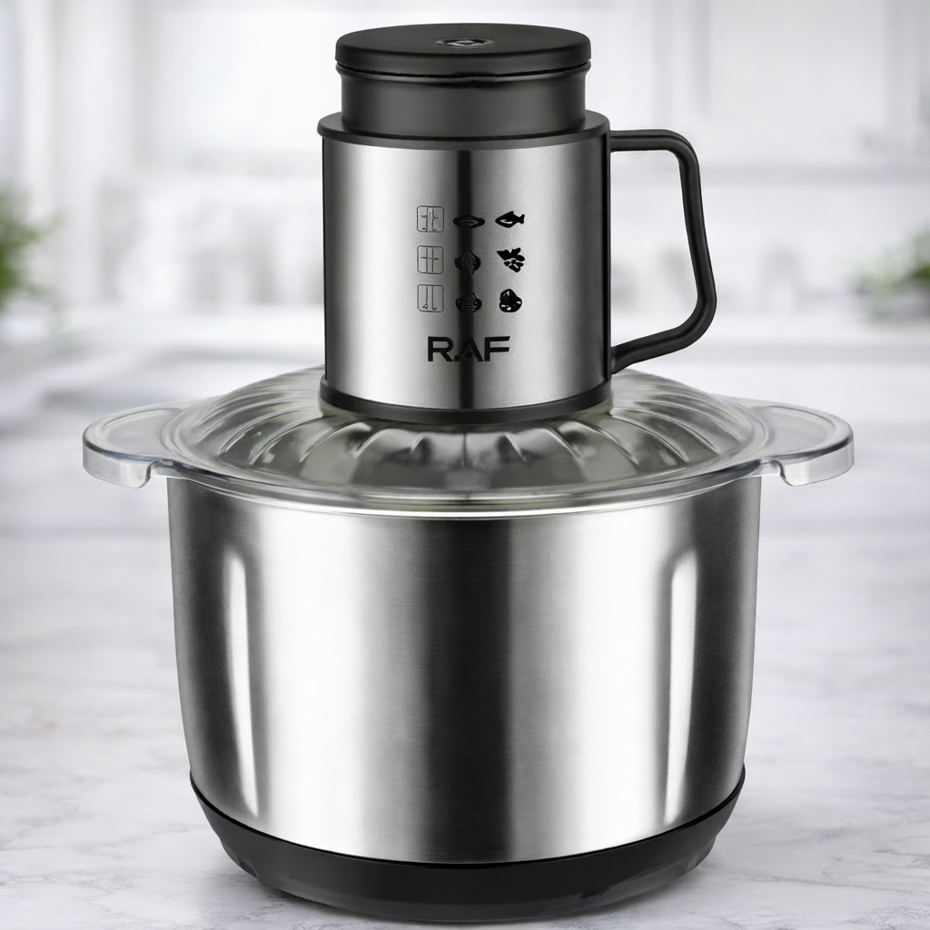 Tocator electric RAF R.7025, 1000W, bol inox 5L, 2 viteze, lame din otel inoxidabil