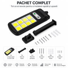 Set 5 Lampi Solare LED COB 100W JORTAN, 160 LED-uri, Senzor Miscare, Telecomanda – Iluminat Exterior Curte si Gradina
