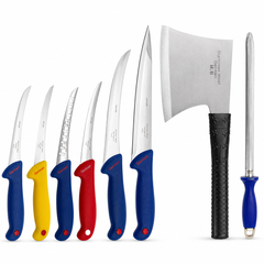 Set Profesional Macelarie 8 Piese Premium, Cutite Inox + Satar + Masat, Manere Ergonomice, Ideal Uz Profesional si Casnic