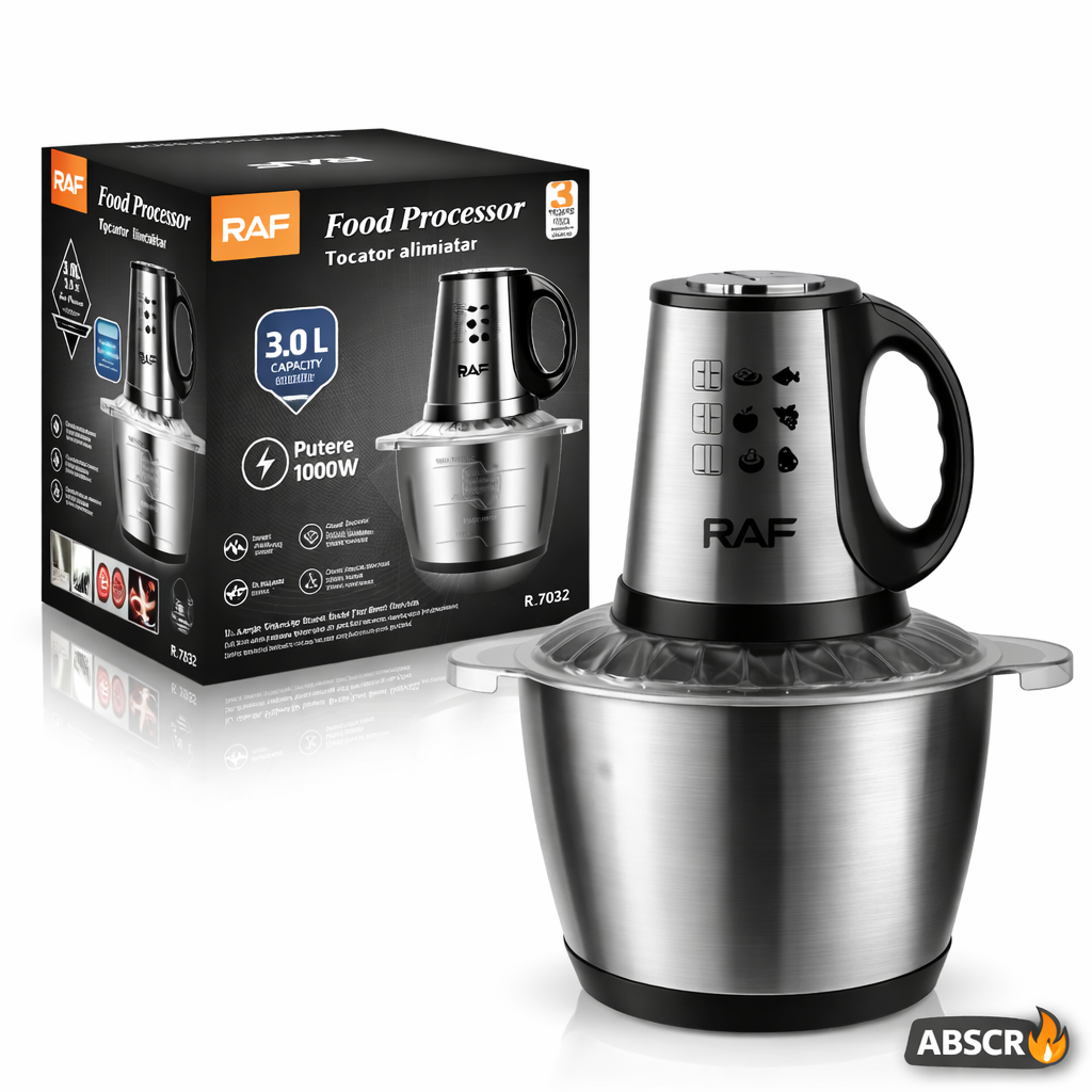 Tocator electric RAF 7032 din inox 3L, 2 viteze, motor puternic, pentru carne si legume