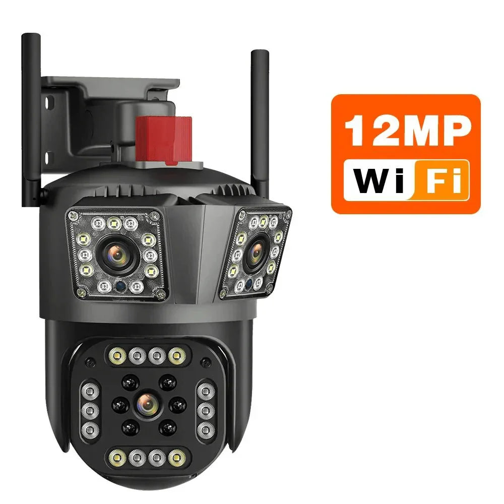 Set 2 camere triple Wi-Fi 6K, 12MP, audio bidirecțional, detecție mișcare AI, night vision, PTZ