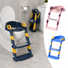 Reductor WC pentru Copii cu Scăriță Reglabilă, Pliabil, Antiderapant, Compatibil Universal, Roz & Albastru