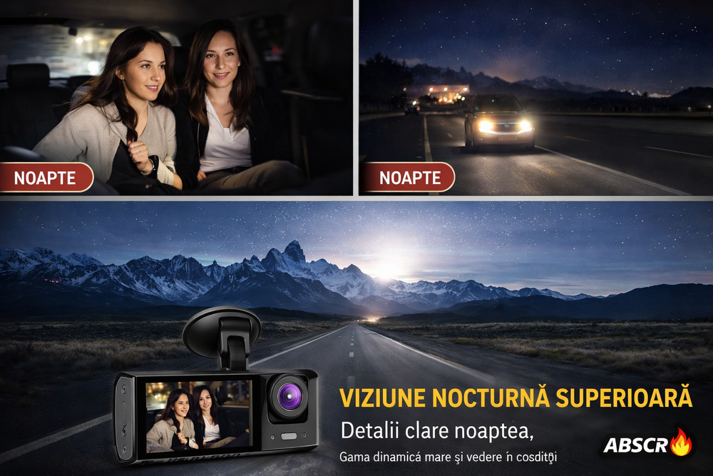 Camera auto DVR 3 canale, fata + interior + spate, Full HD 1080P, unghi larg 170°, ecran 2 inch, vedere nocturna, G-sensor, inregistrare in bucla PromotiiZilnice