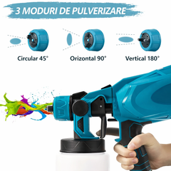Pistol de vopsit electric fără fir 210W, 2 acumulatori Li-Ion 48V, rezervor 800 ml, pulverizare reglabilă