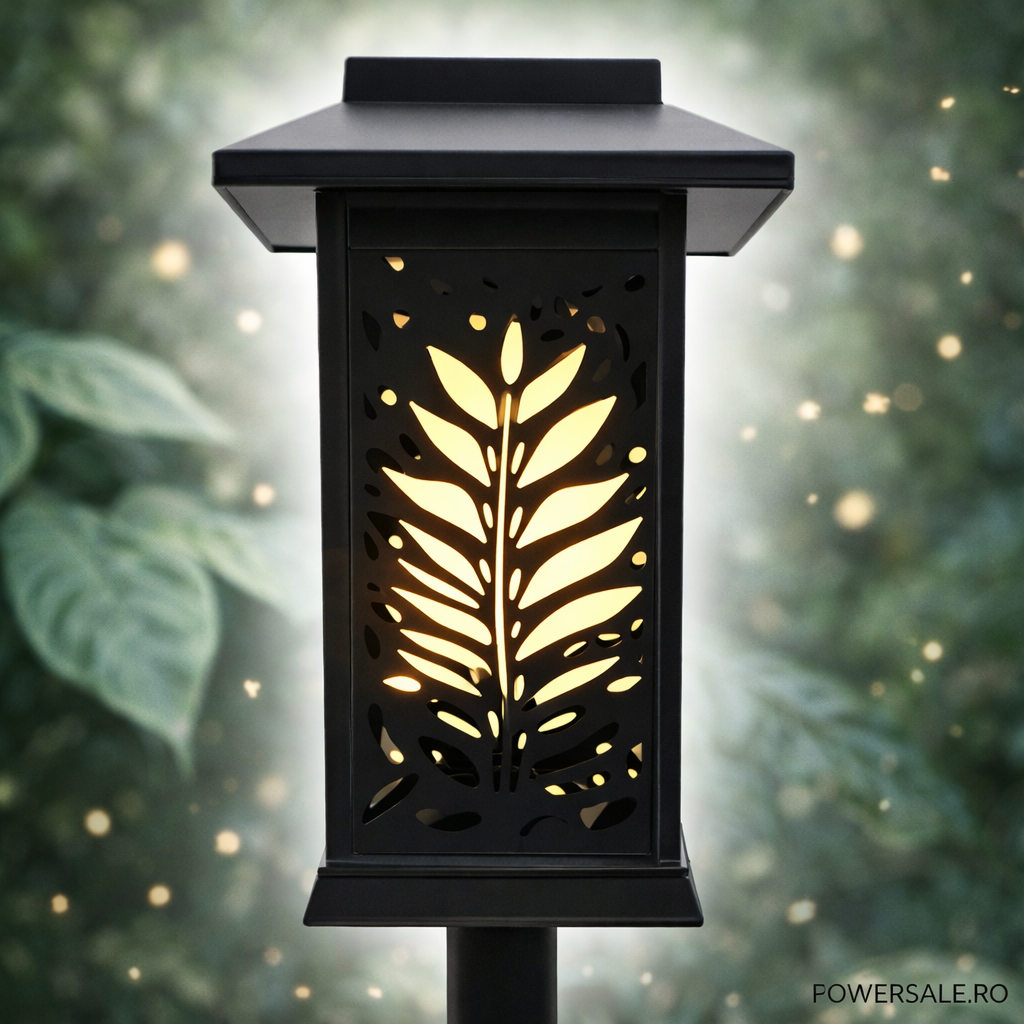 Set 6 Bucăți – Lampă Solară Decorativă pentru Grădină, Model Frunze, IP44, ABS Negru