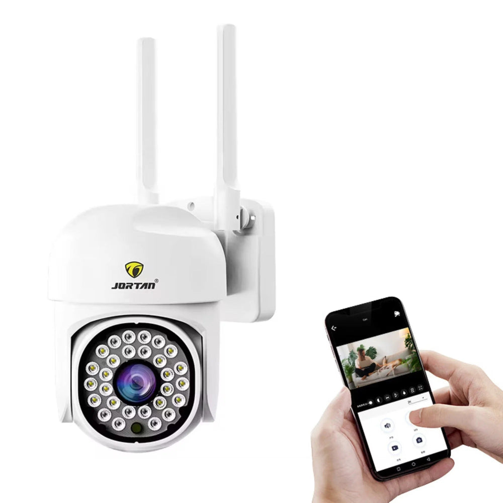 Set 4 Camere Supraveghere WIFI Jortan + 4 Carduri 32GB, 360° Rotire, Detectie Umana, Vedere Noapte Color, Sirena, IP66 - PromotiiZilnice