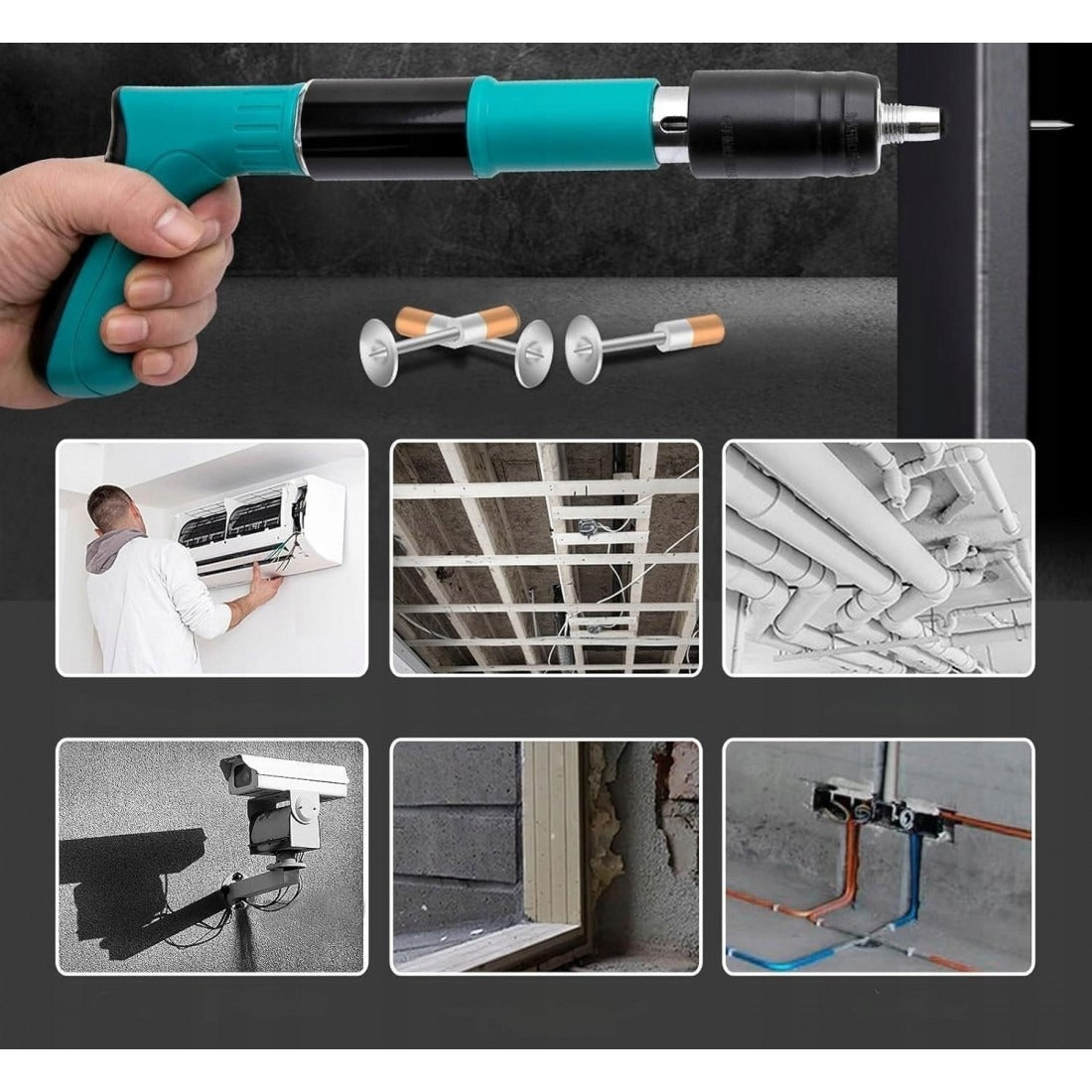 Kit pistol manual pentru fixare nituri/ cuie, Accesorii + 50 Cuie - PromotiiZilnice