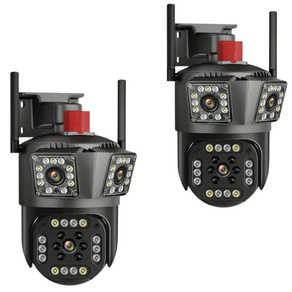 Set 2 camere triple Wi-Fi 6K, 12MP, audio bidirecțional, detecție mișcare AI, night vision, PTZ